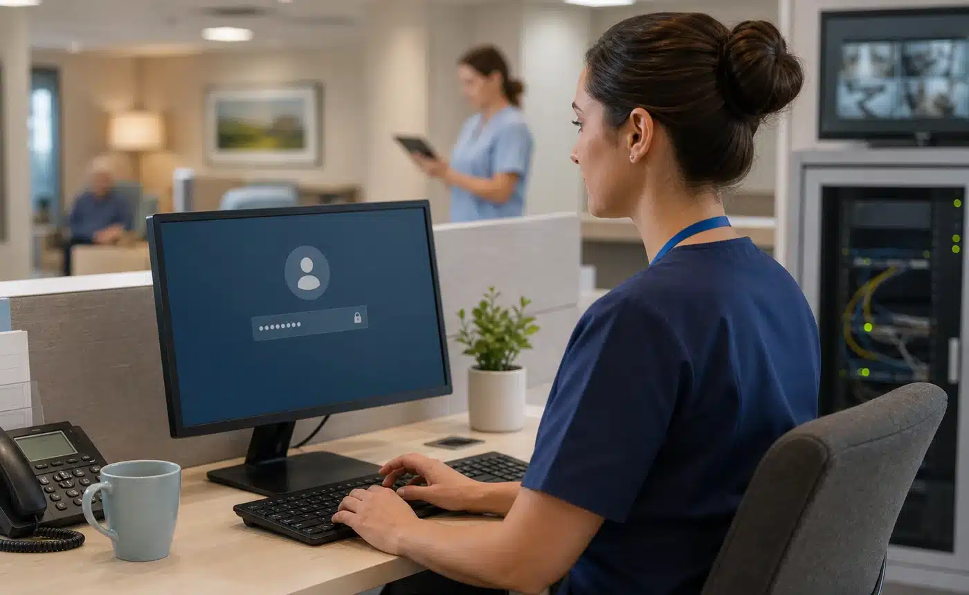 aged care IT support - Aged care staff using secure login and network access controls