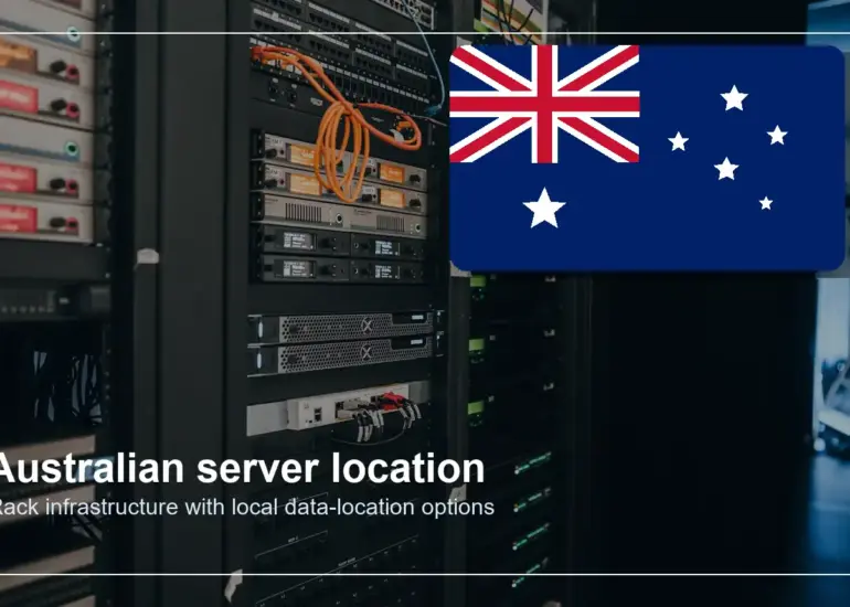 Australian flag with data centre server racks for local cloud hosting