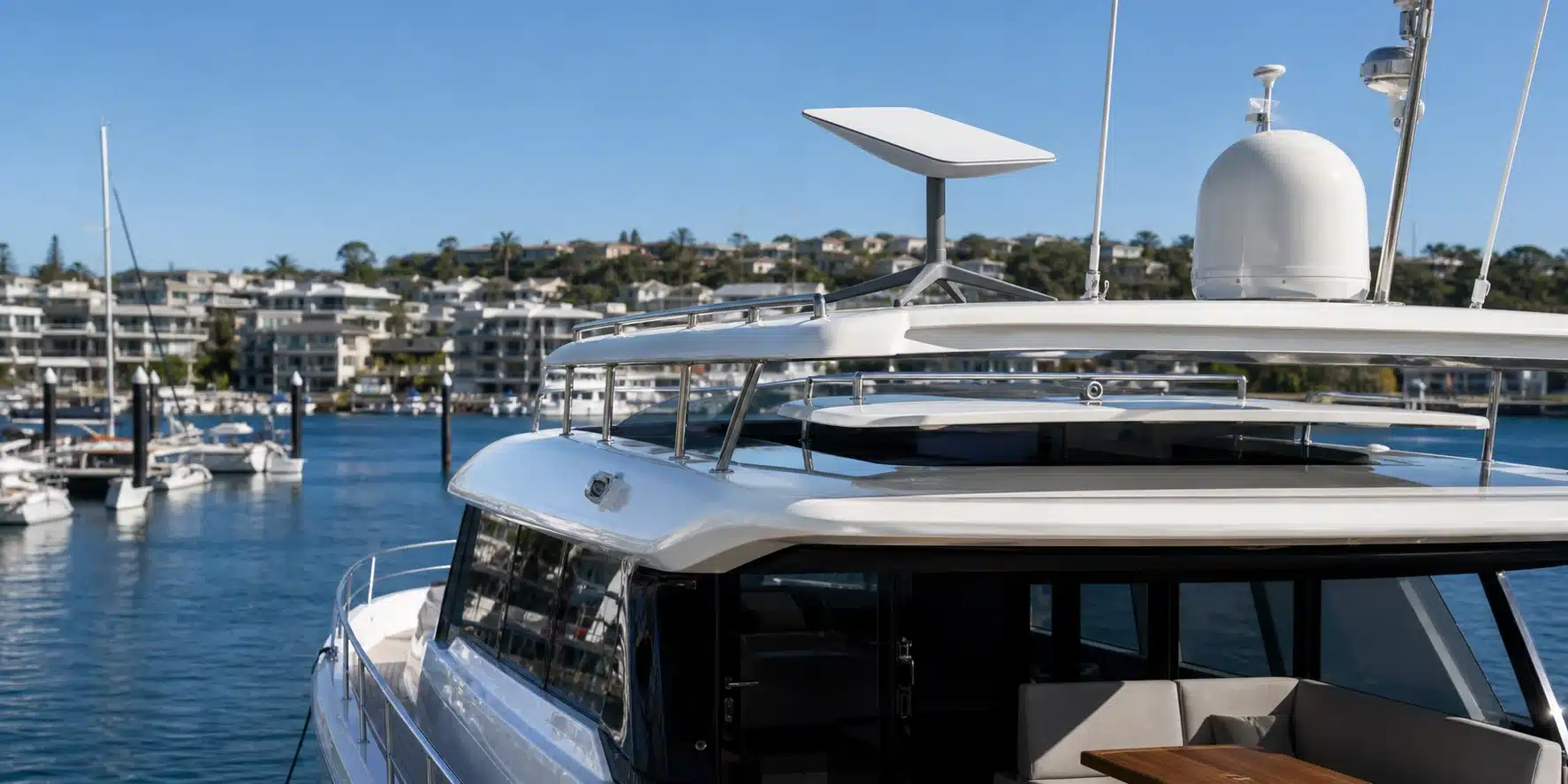 Marine yacht with Starlink dish for resilient onboard internet and IT support