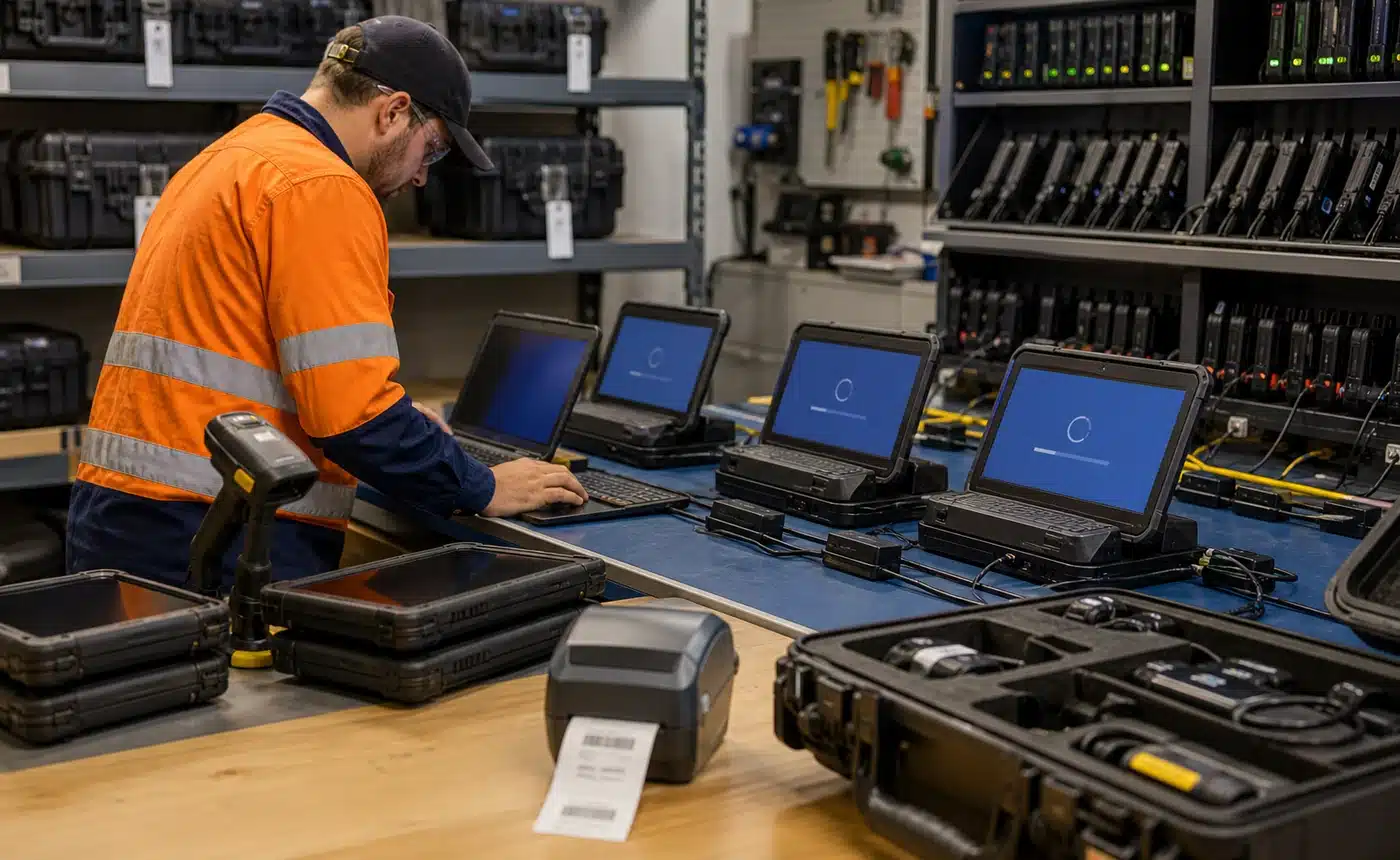 mining IT support - Mining IT workshop imaging rugged laptops and tracking assets for deployment