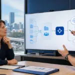 Australian business owner and IT adviser reviewing an AI policy for Australian businesses