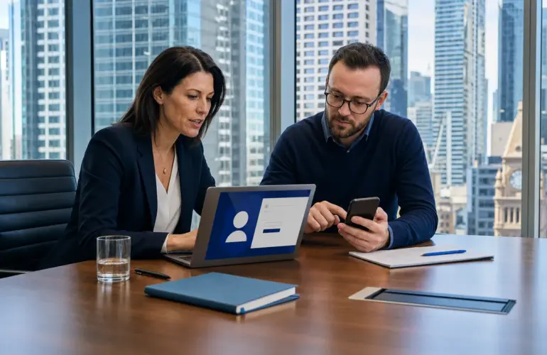 Australian business leaders reviewing identity and access security controls in a modern Sydney office