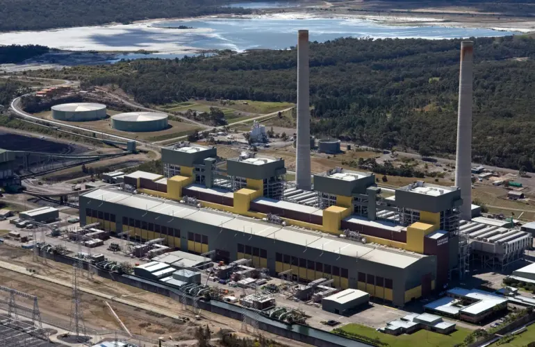 Real aerial photograph of Eraring Power Station on Lake Macquarie in New South Wales
