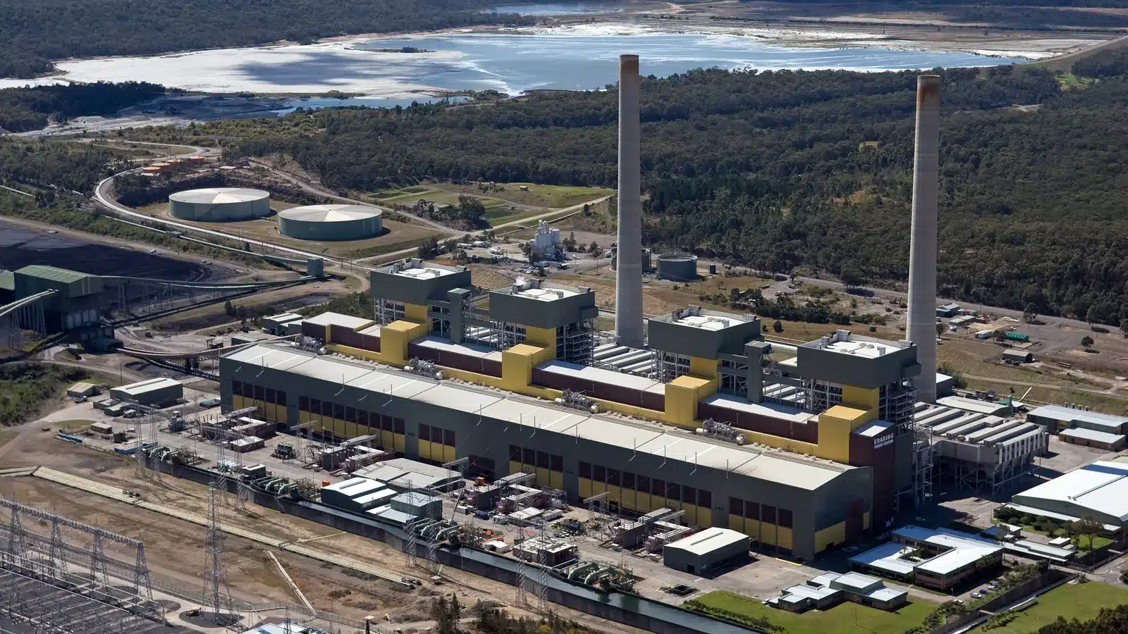 Real aerial photograph of Eraring Power Station on Lake Macquarie in New South Wales