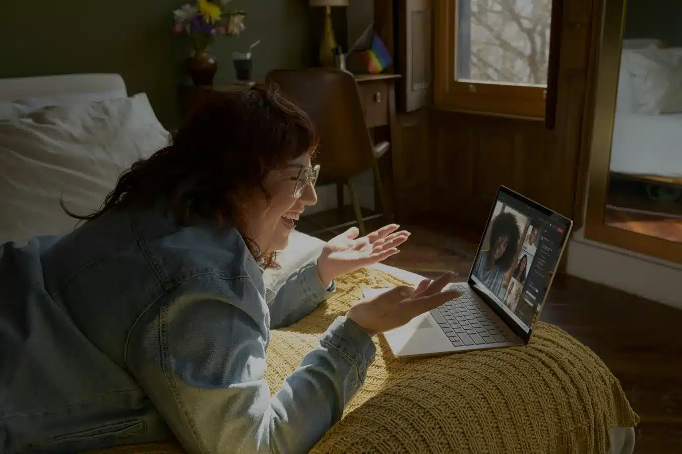 Remote office worker using a laptop for cloud email documents and video collaboration