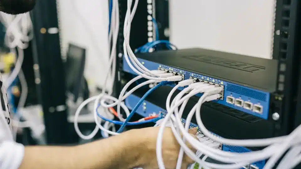 Cybersecurity technician reviewing firewall and endpoint protection