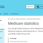 Screenshot of Services Australia's public Medicare statistics information page