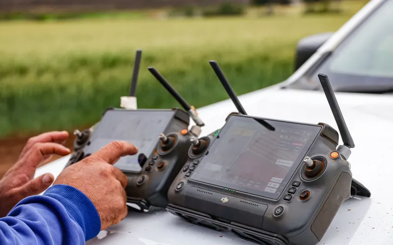 Farm operators using connected drone controls for precision agriculture