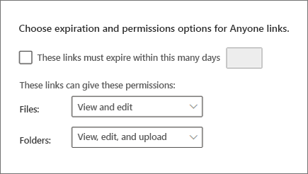 SharePoint settings for link expiration and file permissions
