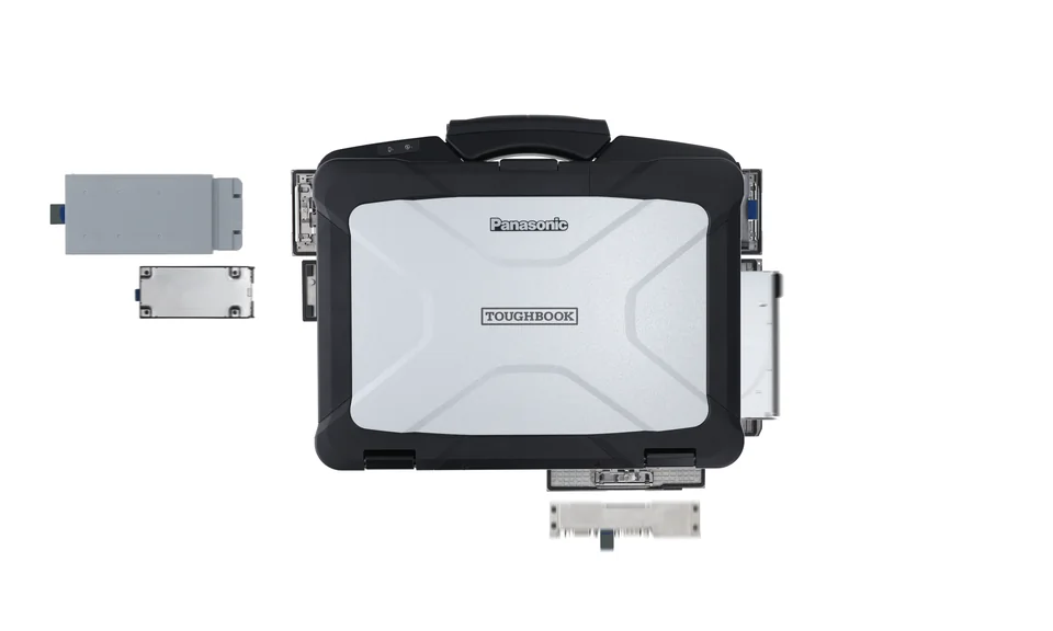 Panasonic TOUGHBOOK 40 surrounded by user-replaceable modular components