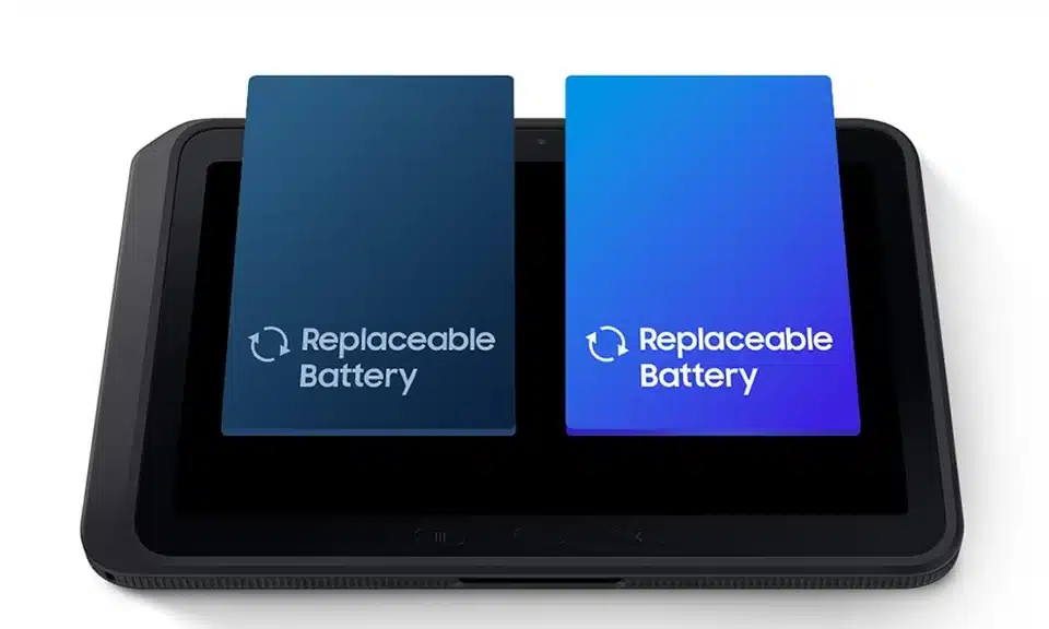 Samsung rugged tablet illustrating two replaceable hot-swap batteries